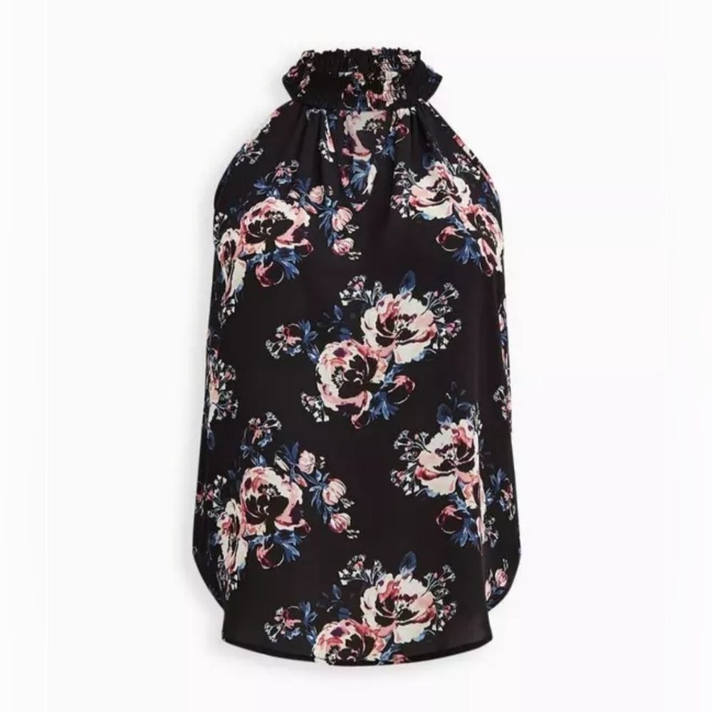 Torrid Keyhole Halter Top - Georgette Floral Black Size 2X NWT